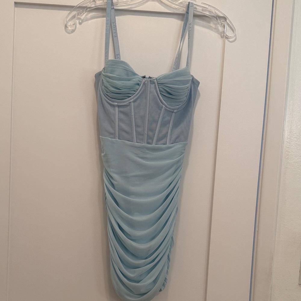 Oh Polly Light Blue Corset Ruched Dress - size 0. EUC